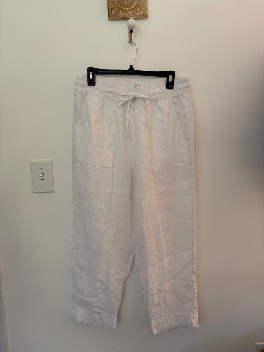 Sigrid Olsen White Linen Cropped Drawstring Pants